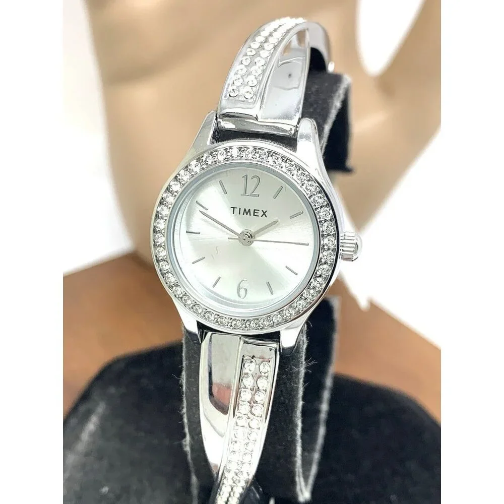 Timex Women's Watch TW2T58000 Quartz Gemmed Silver Dial Stainless Steel 23mm
